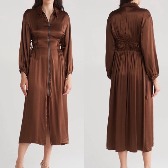 🟪Firm price🟪Topshop zip up stain long sleeve midi shirt dress - Picture 1 of 16